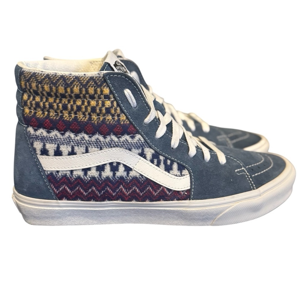Vans Sk8-Hi Fair Isle blue and multicolor suede sneakers.